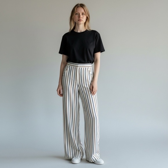 VERONICA BEARD Grigore cream, blue brown stripe Pant Size 4 NWT - Picture 9 of 16